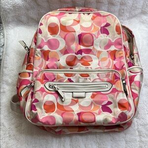 Coach Pink and Orange Patterned Backpack